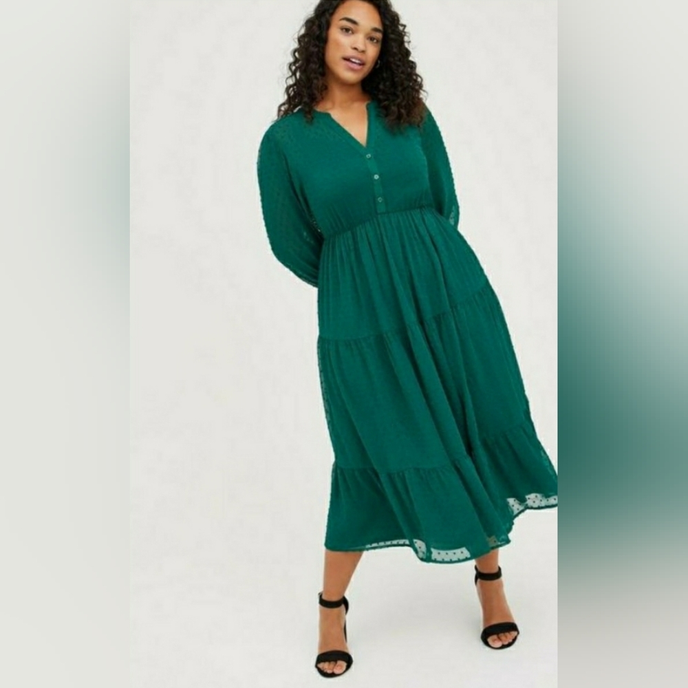 Torrid Maxi Chiffon Clip Dot Pleated Dress